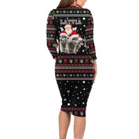Latvia Christmas Long Sleeve Bodycon Dress with Santa Claus and Wolves in Holiday Pattern Design - Wonder Print Shop
