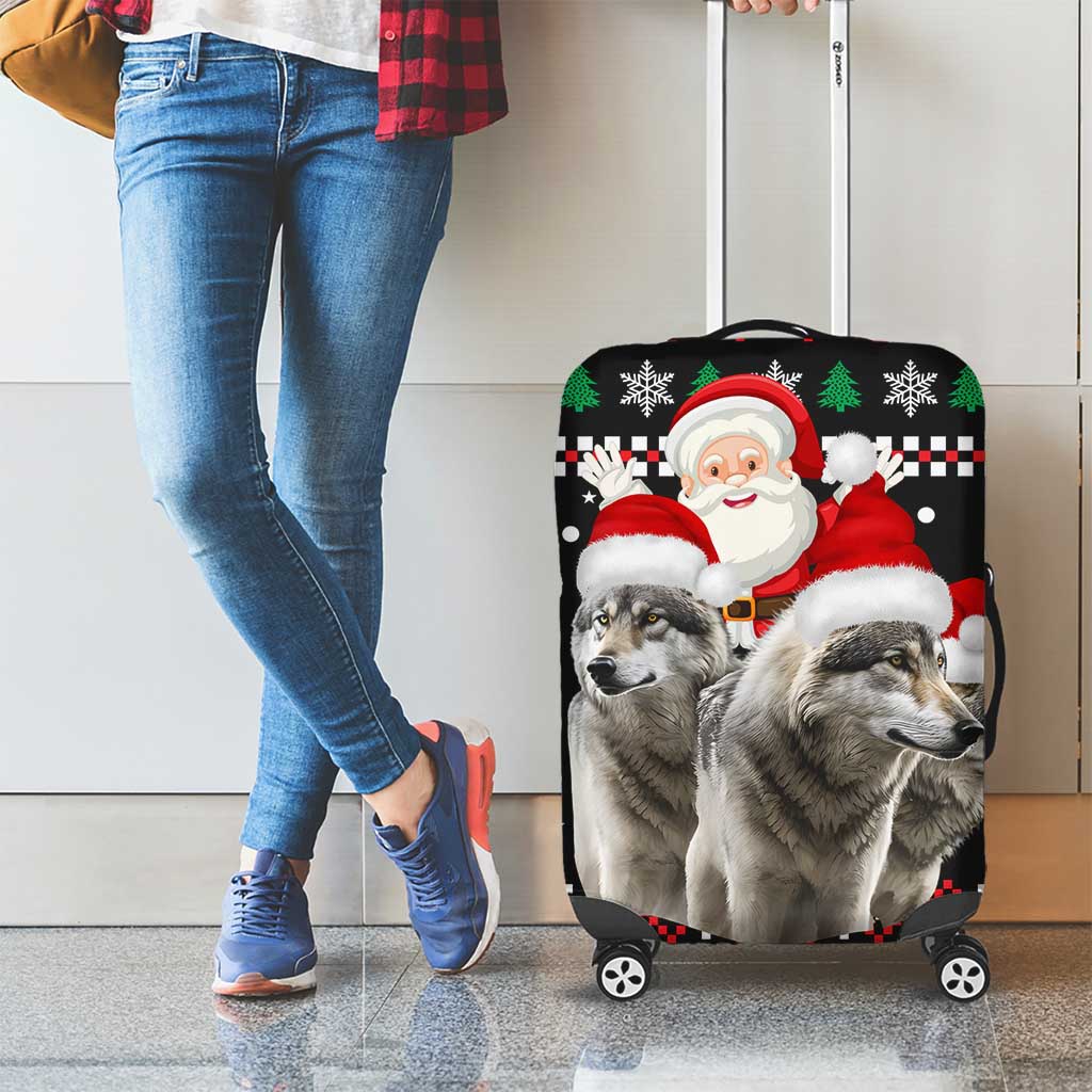 Latvia Christmas Luggage Cover with Santa Claus and Wolves in Holiday Pattern Design - Wonder Print Shop
