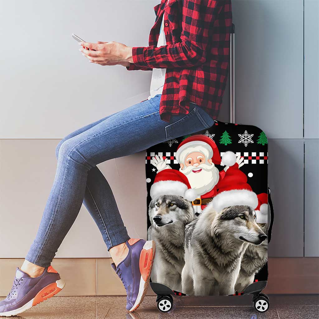 Latvia Christmas Luggage Cover with Santa Claus and Wolves in Holiday Pattern Design - Wonder Print Shop