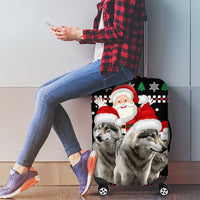Latvia Christmas Luggage Cover with Santa Claus and Wolves in Holiday Pattern Design - Wonder Print Shop