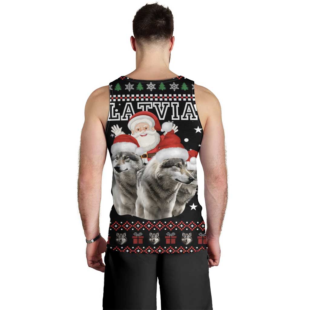 Latvia Christmas Men Tank Top with Santa Claus and Wolves in Holiday Pattern Design - Wonder Print Shop