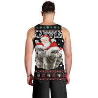 Latvia Christmas Men Tank Top with Santa Claus and Wolves in Holiday Pattern Design - Wonder Print Shop