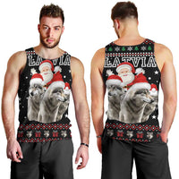 Latvia Christmas Men Tank Top with Santa Claus and Wolves in Holiday Pattern Design - Wonder Print Shop