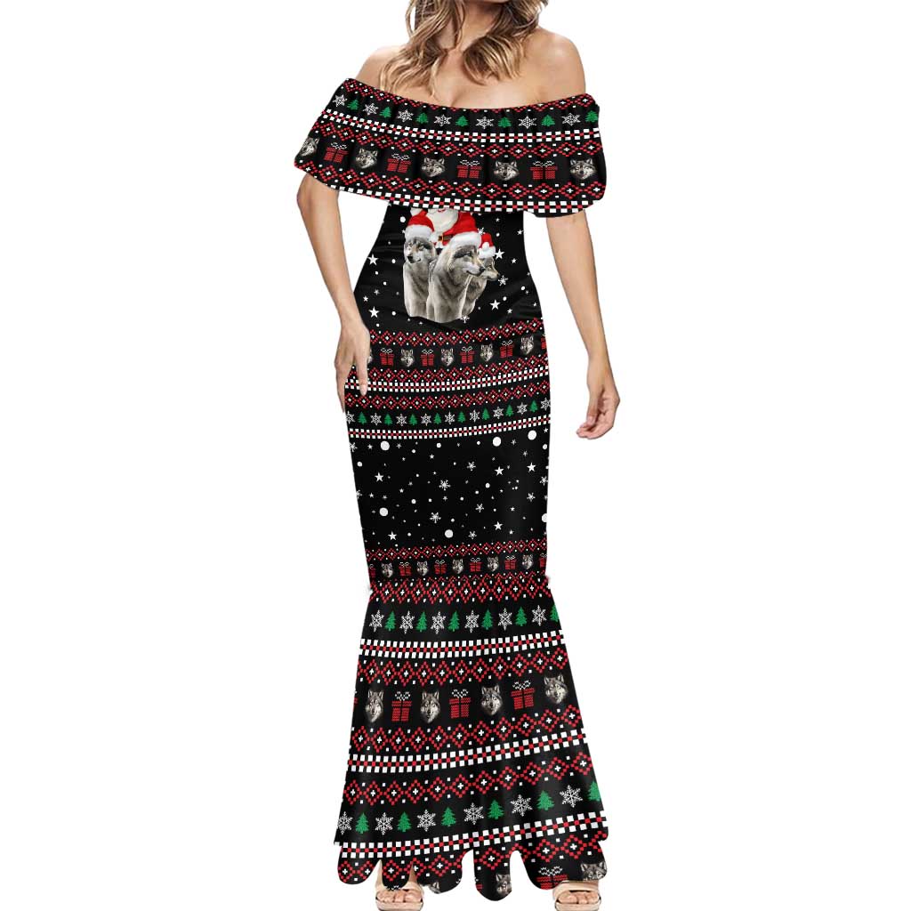 Latvia Christmas Mermaid Dress with Santa Claus and Wolves in Holiday Pattern Design - Wonder Print Shop