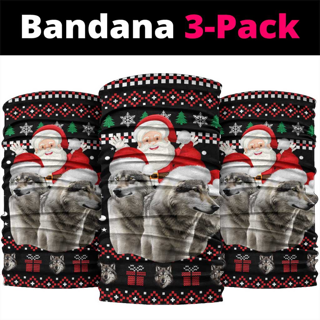 Latvia Christmas Neck Gaiter with Santa Claus and Wolves in Holiday Pattern Design - Wonder Print Shop