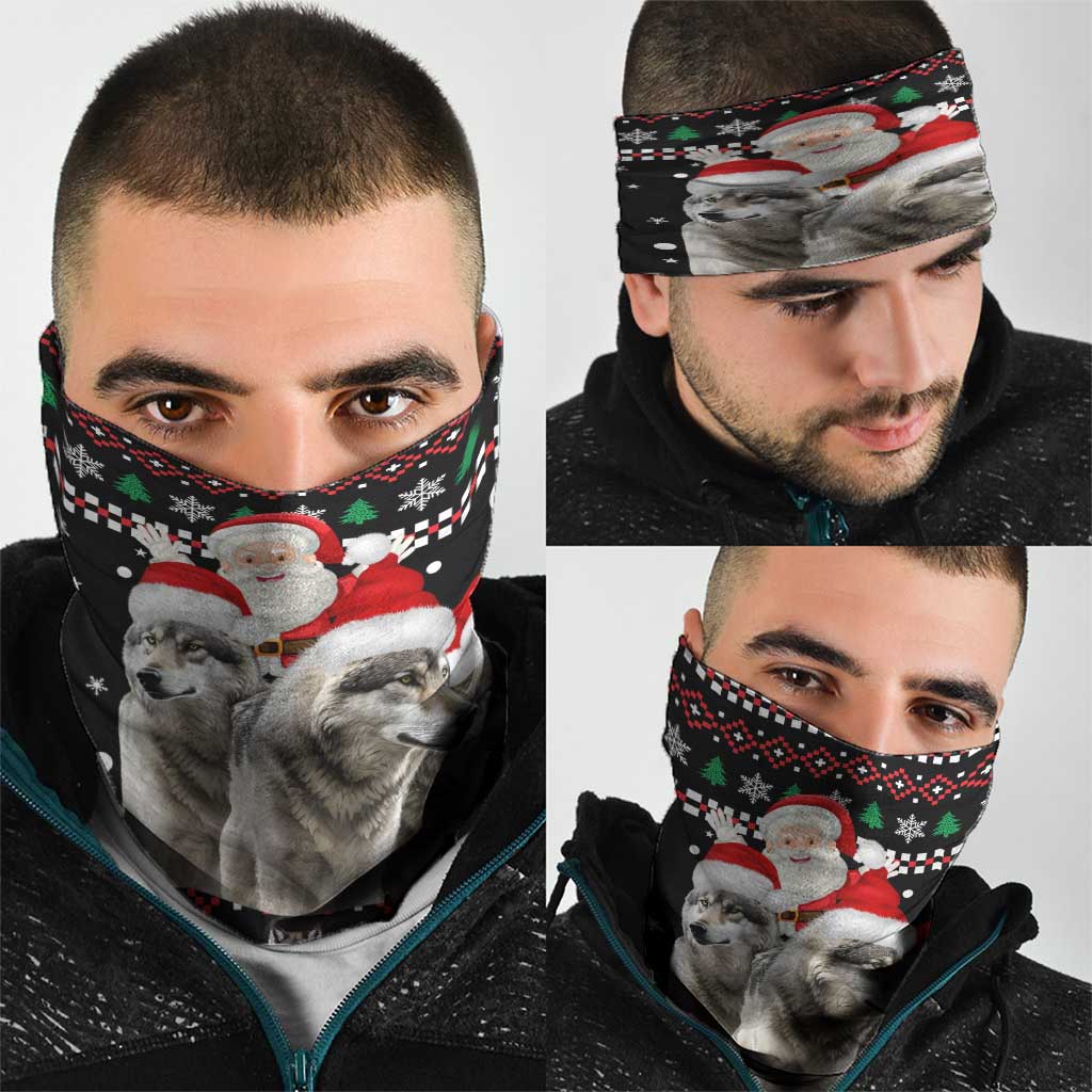 Latvia Christmas Neck Gaiter with Santa Claus and Wolves in Holiday Pattern Design - Wonder Print Shop