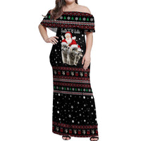 Latvia Christmas Off Shoulder Maxi Dress with Santa Claus and Wolves in Holiday Pattern Design - Wonder Print Shop