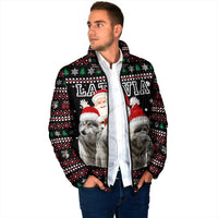 Latvia Christmas Padded Jacket with Santa Claus and Wolves in Holiday Pattern Design - Wonder Print Shop