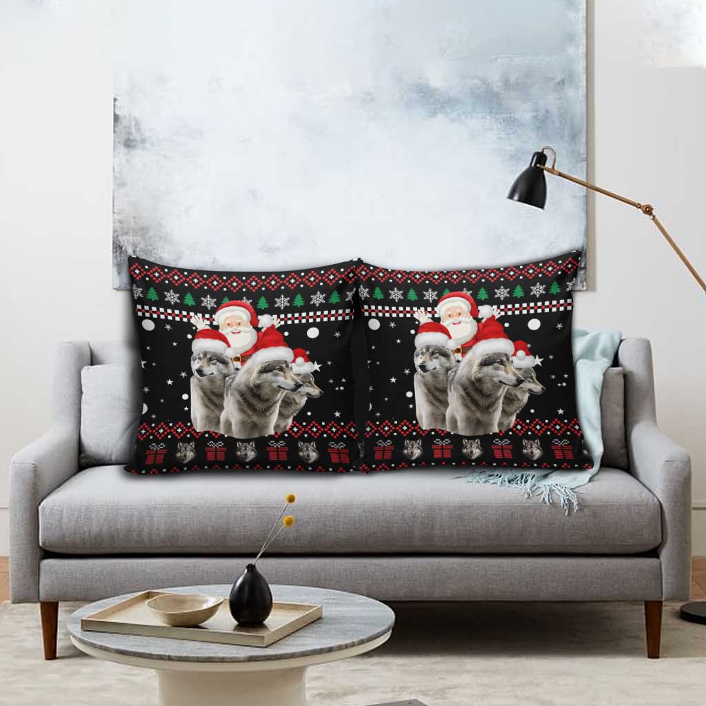 Latvia Christmas Pillow Cover with Santa Claus and Wolves in Holiday Pattern Design - Wonder Print Shop