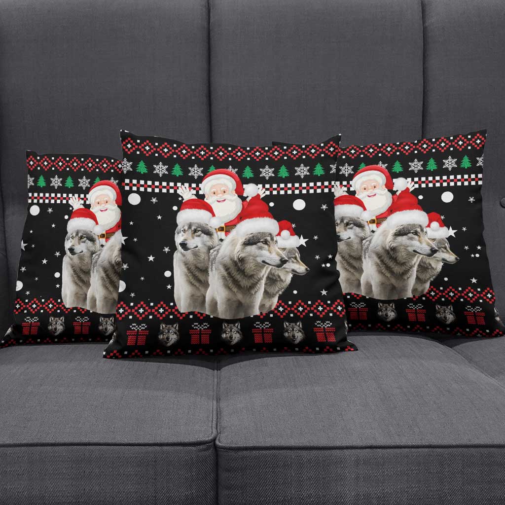 Latvia Christmas Pillow Cover with Santa Claus and Wolves in Holiday Pattern Design - Wonder Print Shop
