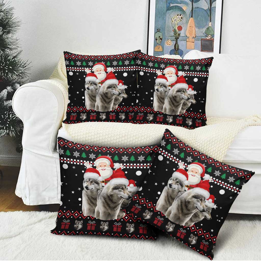 Latvia Christmas Pillow Cover with Santa Claus and Wolves in Holiday Pattern Design - Wonder Print Shop
