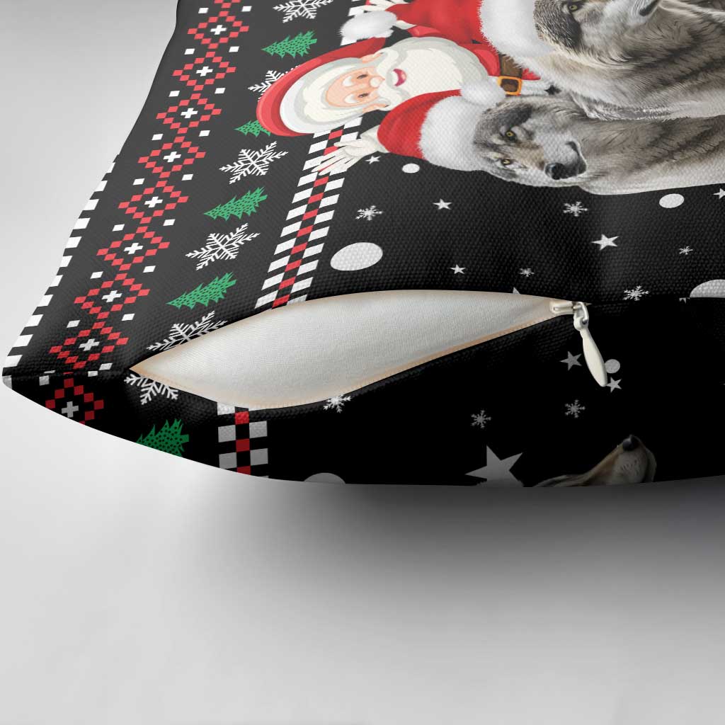 Latvia Christmas Pillow Cover with Santa Claus and Wolves in Holiday Pattern Design - Wonder Print Shop