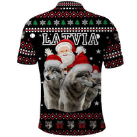 Latvia Christmas Polo Shirt with Santa Claus and Wolves in Holiday Pattern Design - Wonder Print Shop