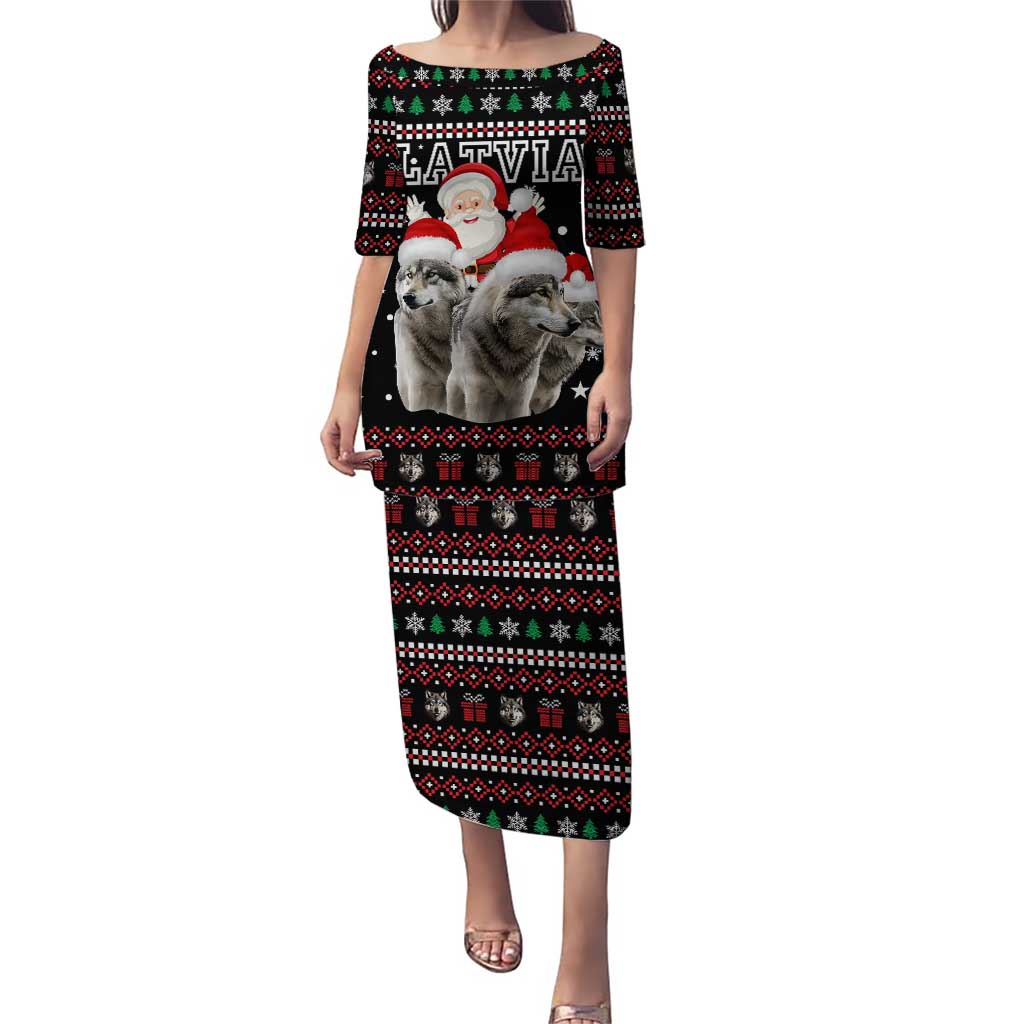 Latvia Christmas Puletasi with Santa Claus and Wolves in Holiday Pattern Design - Wonder Print Shop