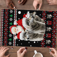 Latvia Christmas Puzzle with Santa Claus and Wolves in Holiday Pattern Design - Wonder Print Shop