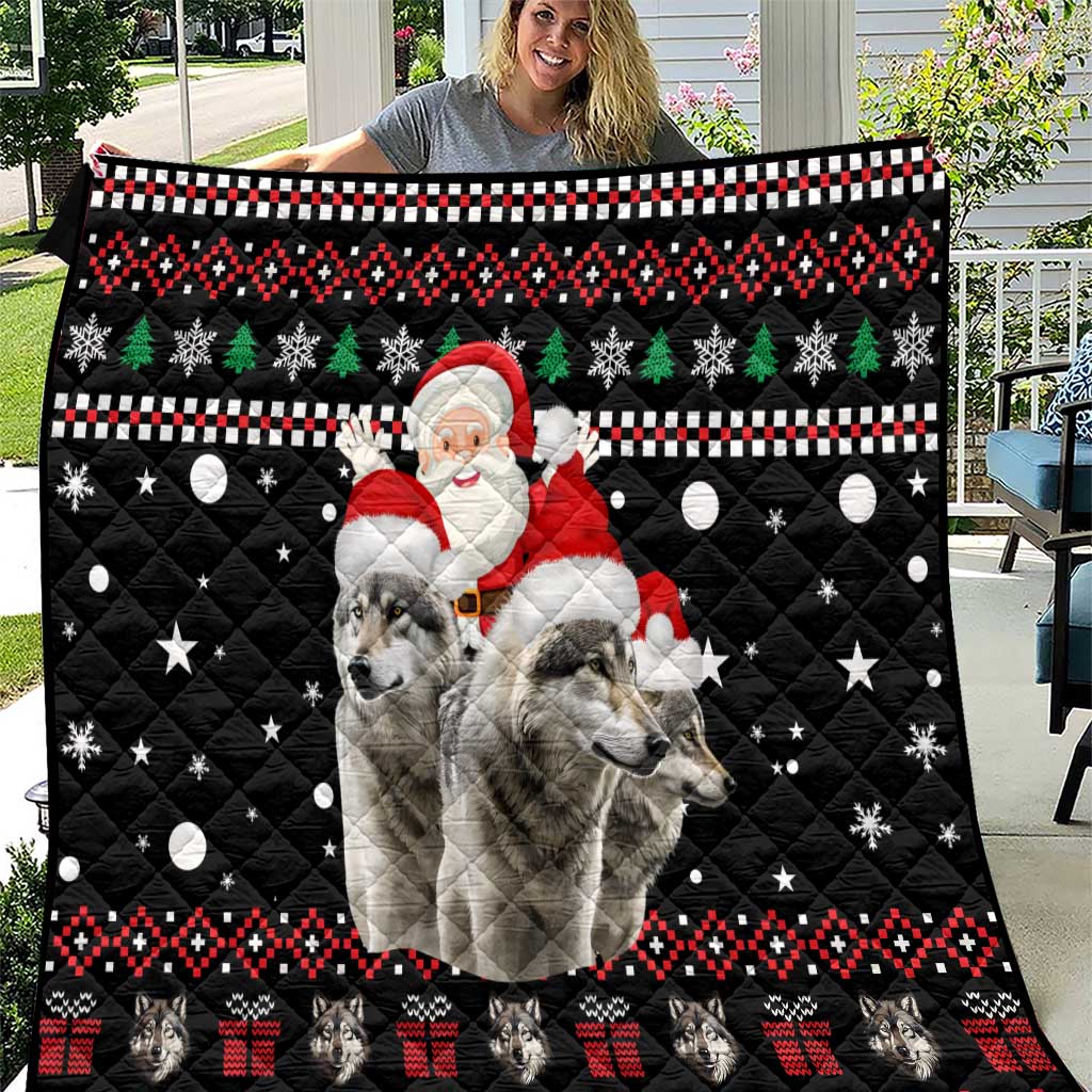 Latvia Christmas Quilt with Santa Claus and Wolves in Holiday Pattern Design - Wonder Print Shop