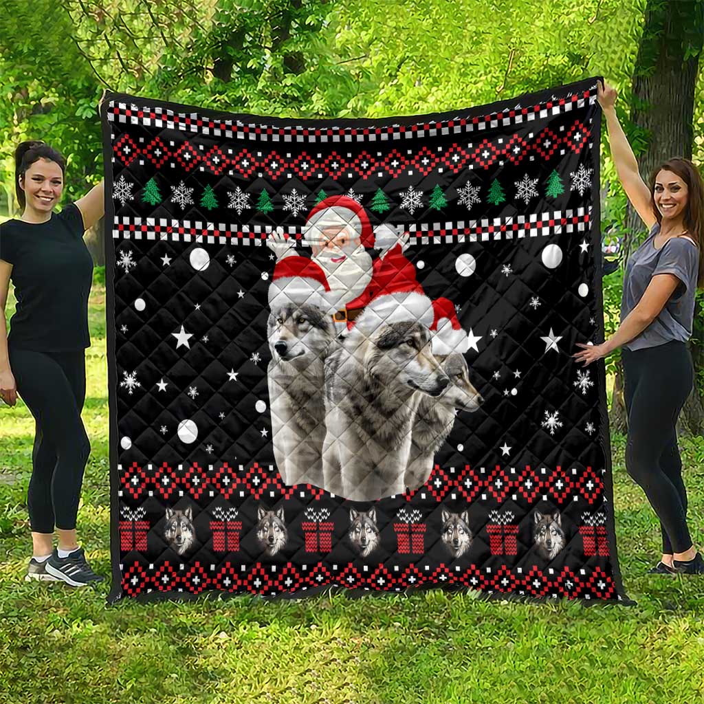 Latvia Christmas Quilt with Santa Claus and Wolves in Holiday Pattern Design - Wonder Print Shop
