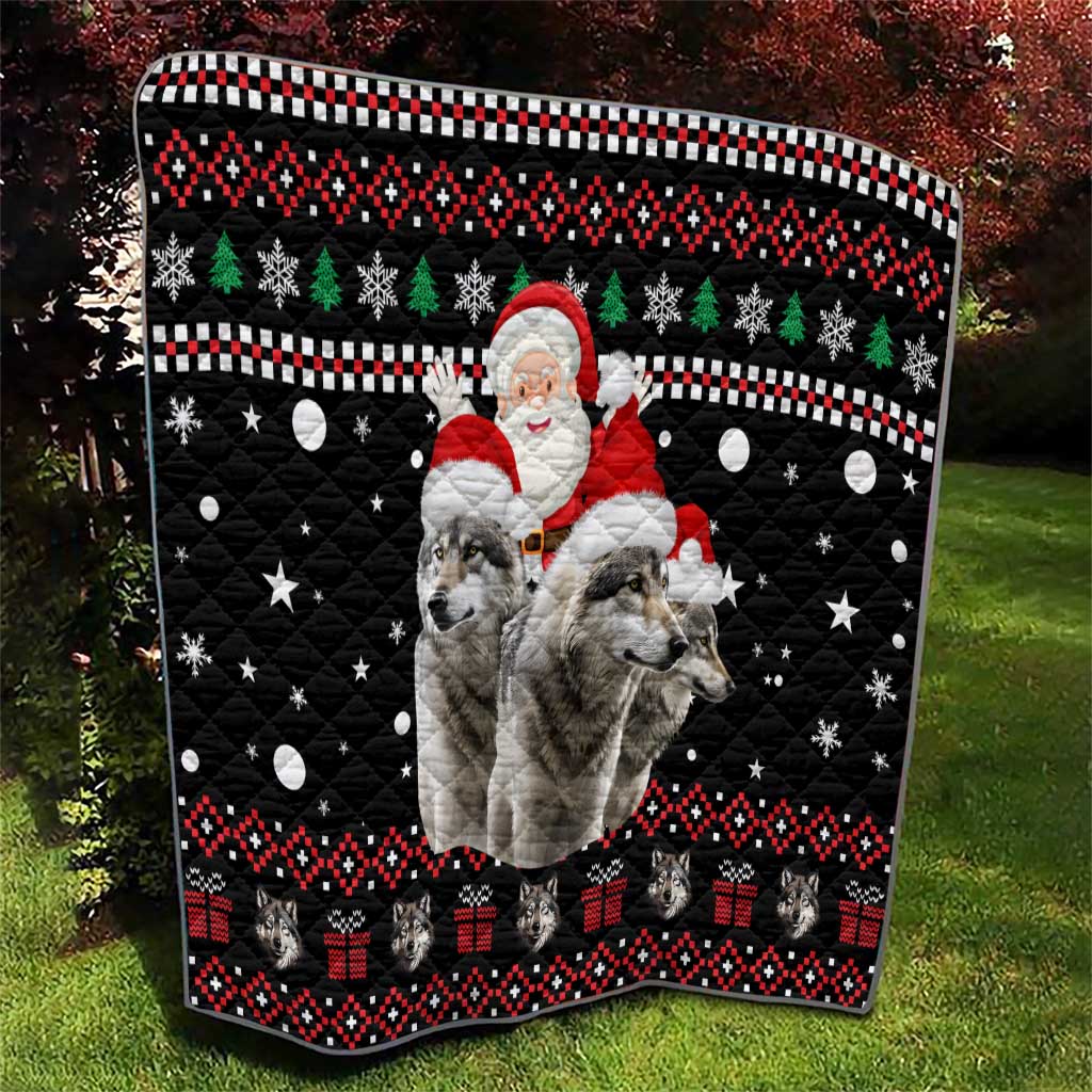 Latvia Christmas Quilt with Santa Claus and Wolves in Holiday Pattern Design - Wonder Print Shop