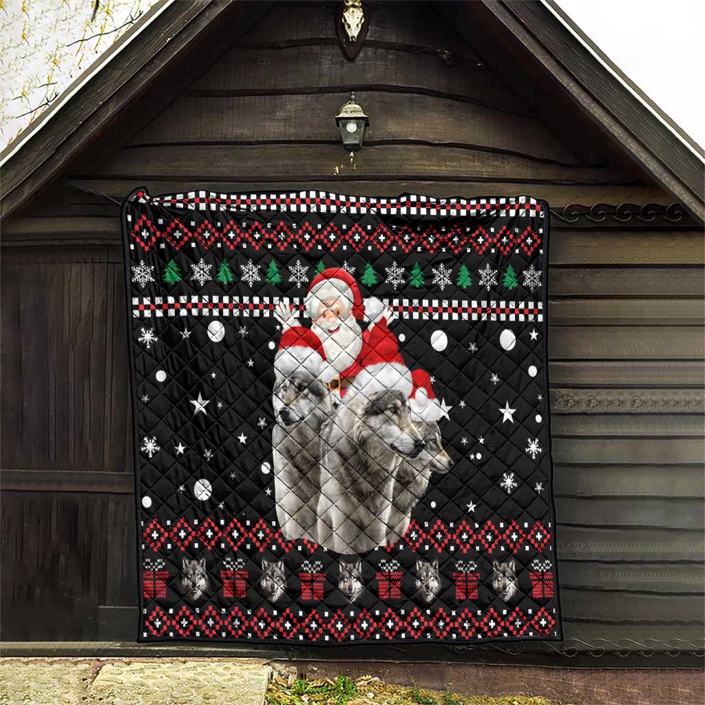 Latvia Christmas Quilt with Santa Claus and Wolves in Holiday Pattern Design - Wonder Print Shop