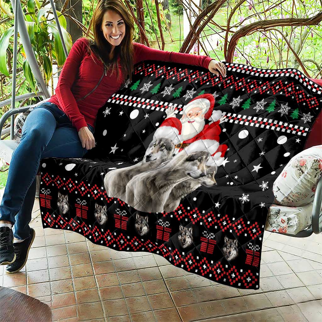 Latvia Christmas Quilt with Santa Claus and Wolves in Holiday Pattern Design - Wonder Print Shop