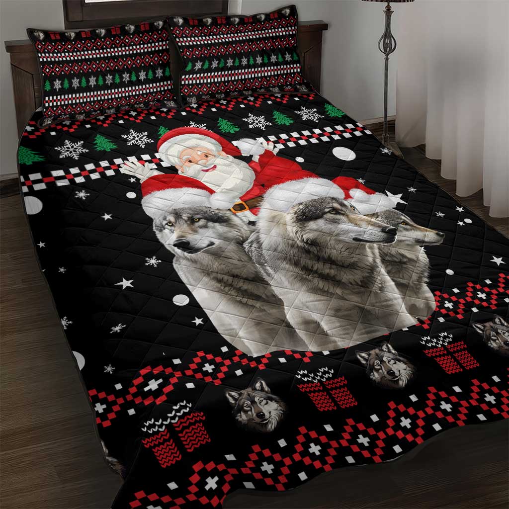 Latvia Christmas Quilt Bed Set with Santa Claus and Wolves in Holiday Pattern Design - Wonder Print Shop