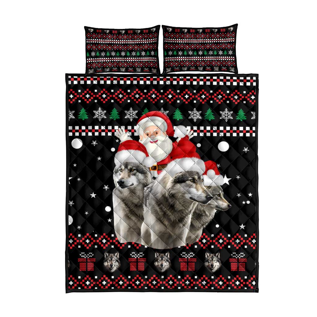 Latvia Christmas Quilt Bed Set with Santa Claus and Wolves in Holiday Pattern Design - Wonder Print Shop