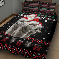Latvia Christmas Quilt Bed Set with Santa Claus and Wolves in Holiday Pattern Design - Wonder Print Shop