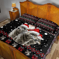Latvia Christmas Quilt Bed Set with Santa Claus and Wolves in Holiday Pattern Design - Wonder Print Shop