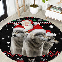 Latvia Christmas Round Carpet with Santa Claus and Wolves in Holiday Pattern Design - Wonder Print Shop