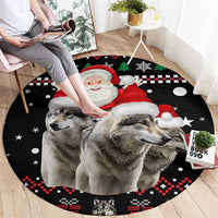 Latvia Christmas Round Carpet with Santa Claus and Wolves in Holiday Pattern Design - Wonder Print Shop