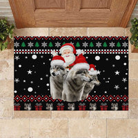 Latvia Christmas Rubber Doormat with Santa Claus and Wolves in Holiday Pattern Design - Wonder Print Shop
