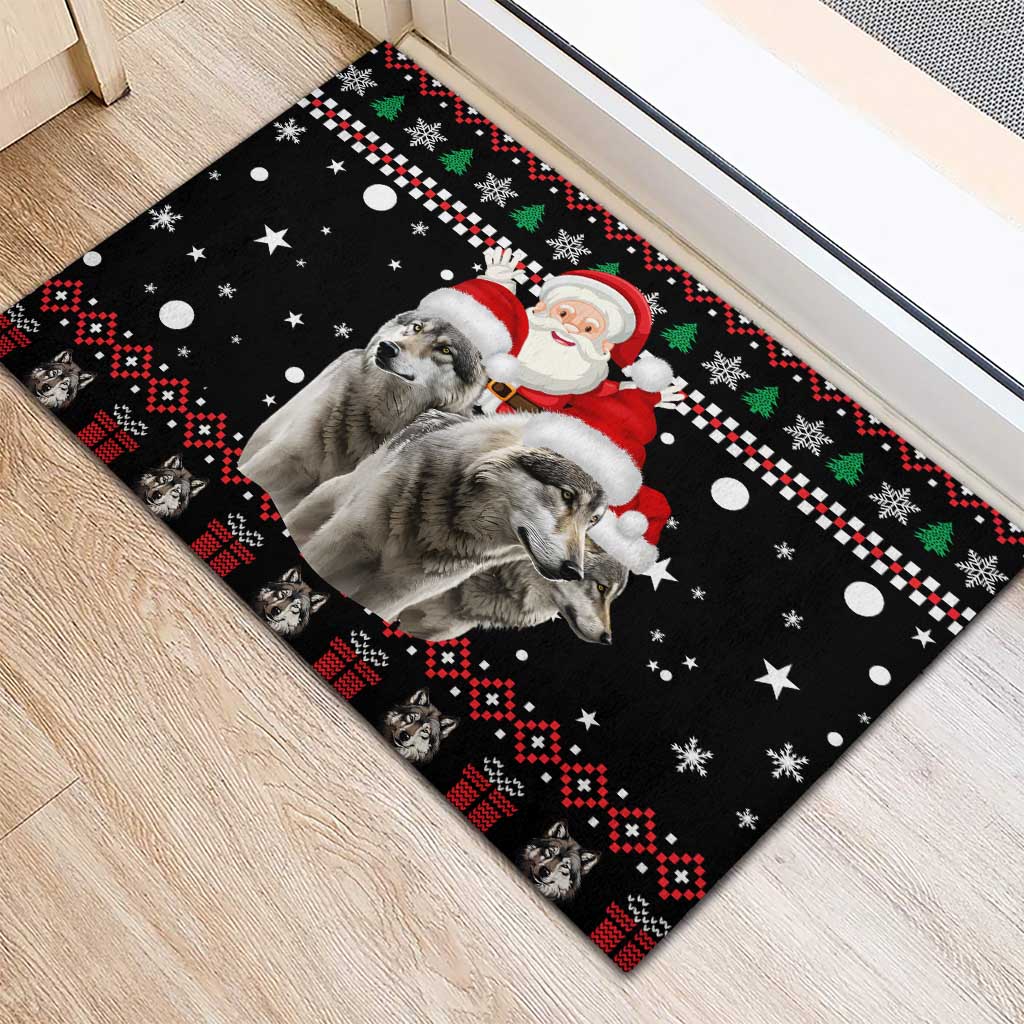 Latvia Christmas Rubber Doormat with Santa Claus and Wolves in Holiday Pattern Design - Wonder Print Shop