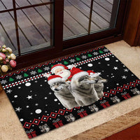 Latvia Christmas Rubber Doormat with Santa Claus and Wolves in Holiday Pattern Design - Wonder Print Shop