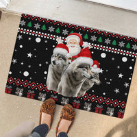 Latvia Christmas Rubber Doormat with Santa Claus and Wolves in Holiday Pattern Design - Wonder Print Shop