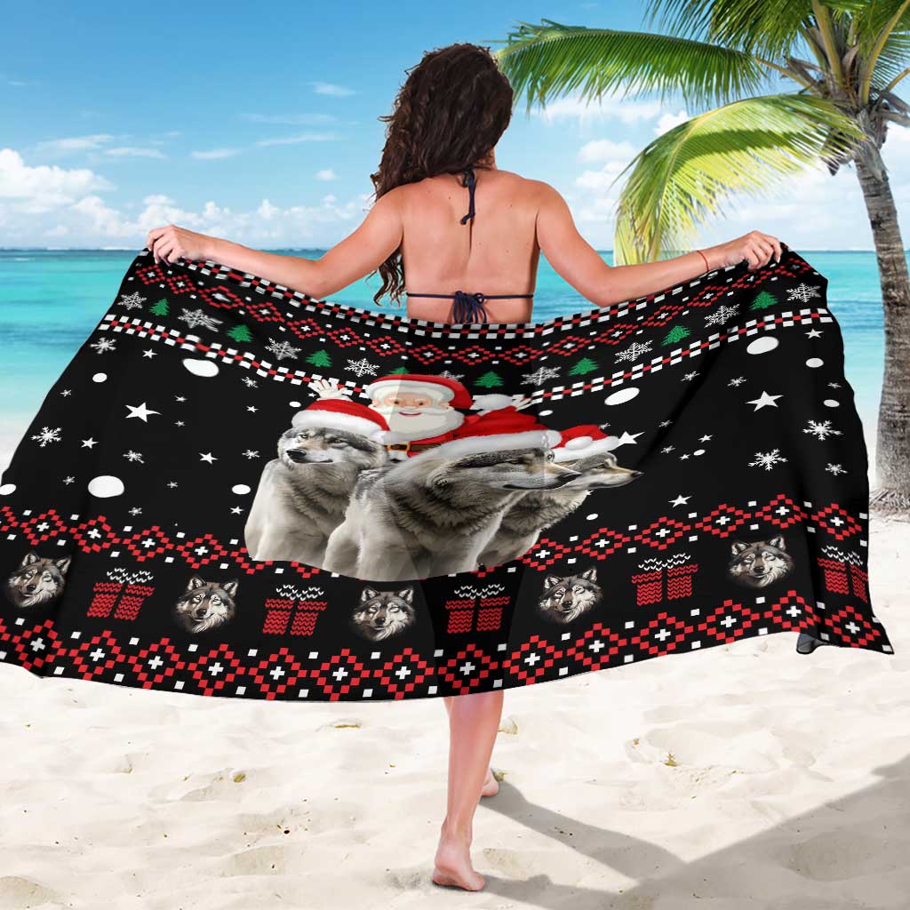 Latvia Christmas Sarong with Santa Claus and Wolves in Holiday Pattern Design - Wonder Print Shop