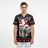 Latvia Christmas Scrub Top with Santa Claus and Wolves in Holiday Pattern Design - Wonder Print Shop