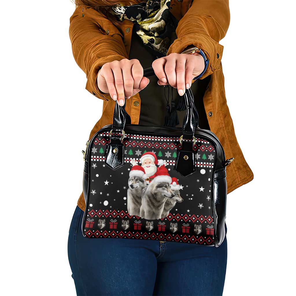 Latvia Christmas Shoulder Handbag with Santa Claus and Wolves in Holiday Pattern Design - Wonder Print Shop