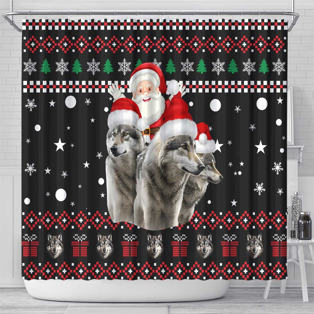 Latvia Christmas Shower Curtain with Santa Claus and Wolves in Holiday Pattern Design - Wonder Print Shop