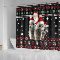 Latvia Christmas Shower Curtain with Santa Claus and Wolves in Holiday Pattern Design - Wonder Print Shop