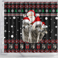 Latvia Christmas Shower Curtain with Santa Claus and Wolves in Holiday Pattern Design - Wonder Print Shop