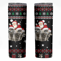 Latvia Christmas Skinny Tumbler with Santa Claus and Wolves in Holiday Pattern Design - Wonder Print Shop