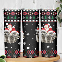 Latvia Christmas Skinny Tumbler with Santa Claus and Wolves in Holiday Pattern Design - Wonder Print Shop