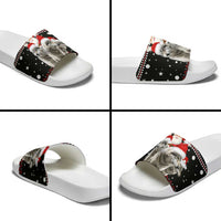 Latvia Christmas Slide Sandals with Santa Claus and Wolves in Holiday Pattern Design - Wonder Print Shop