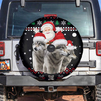 Latvia Christmas Spare Tire Cover with Santa Claus and Wolves in Holiday Pattern Design - Wonder Print Shop