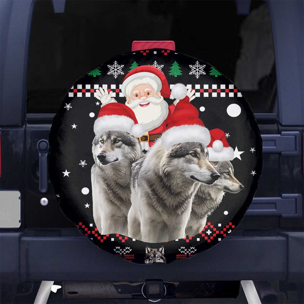 Latvia Christmas Spare Tire Cover with Santa Claus and Wolves in Holiday Pattern Design - Wonder Print Shop