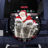 Latvia Christmas Spare Tire Cover with Santa Claus and Wolves in Holiday Pattern Design - Wonder Print Shop