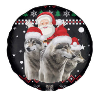 Latvia Christmas Spare Tire Cover with Santa Claus and Wolves in Holiday Pattern Design - Wonder Print Shop