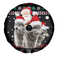 Latvia Christmas Spare Tire Cover with Santa Claus and Wolves in Holiday Pattern Design - Wonder Print Shop