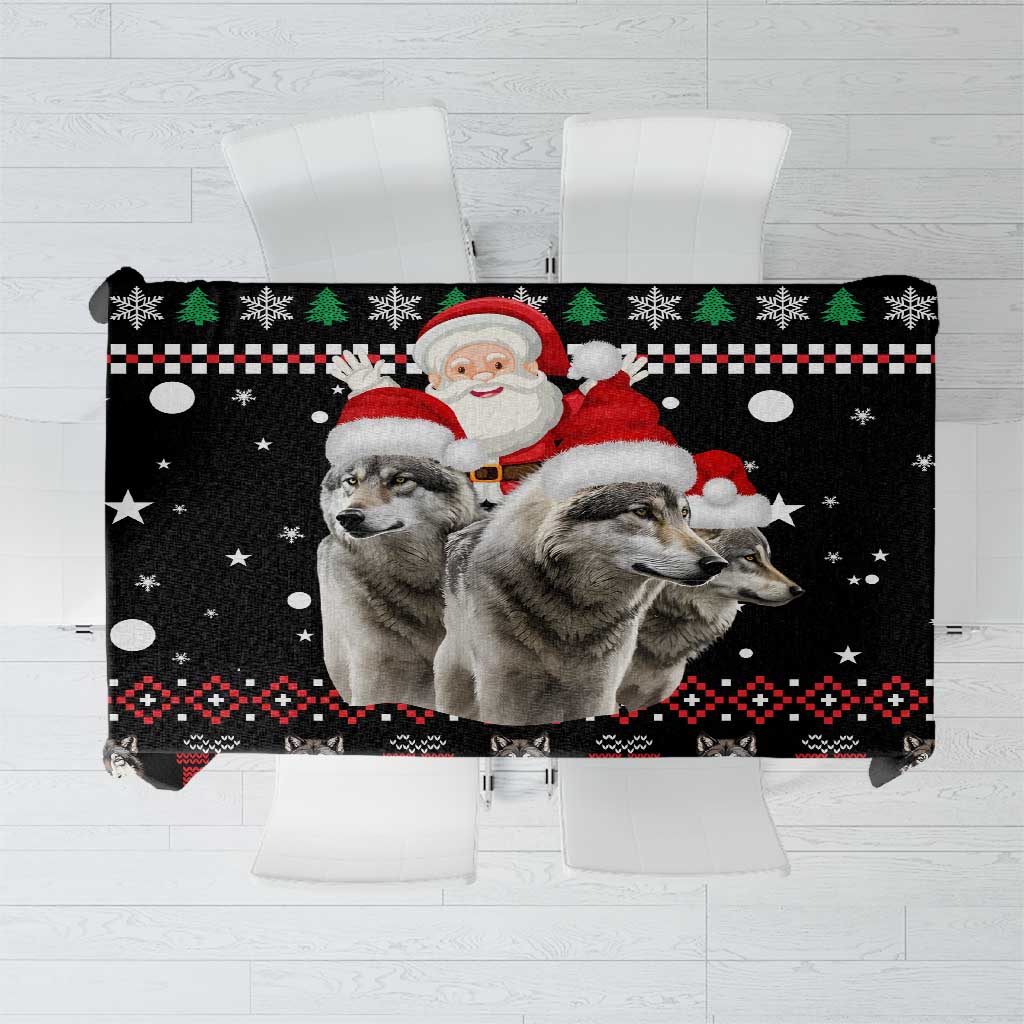 Latvia Christmas Tablecloth with Santa Claus and Wolves in Holiday Pattern Design - Wonder Print Shop