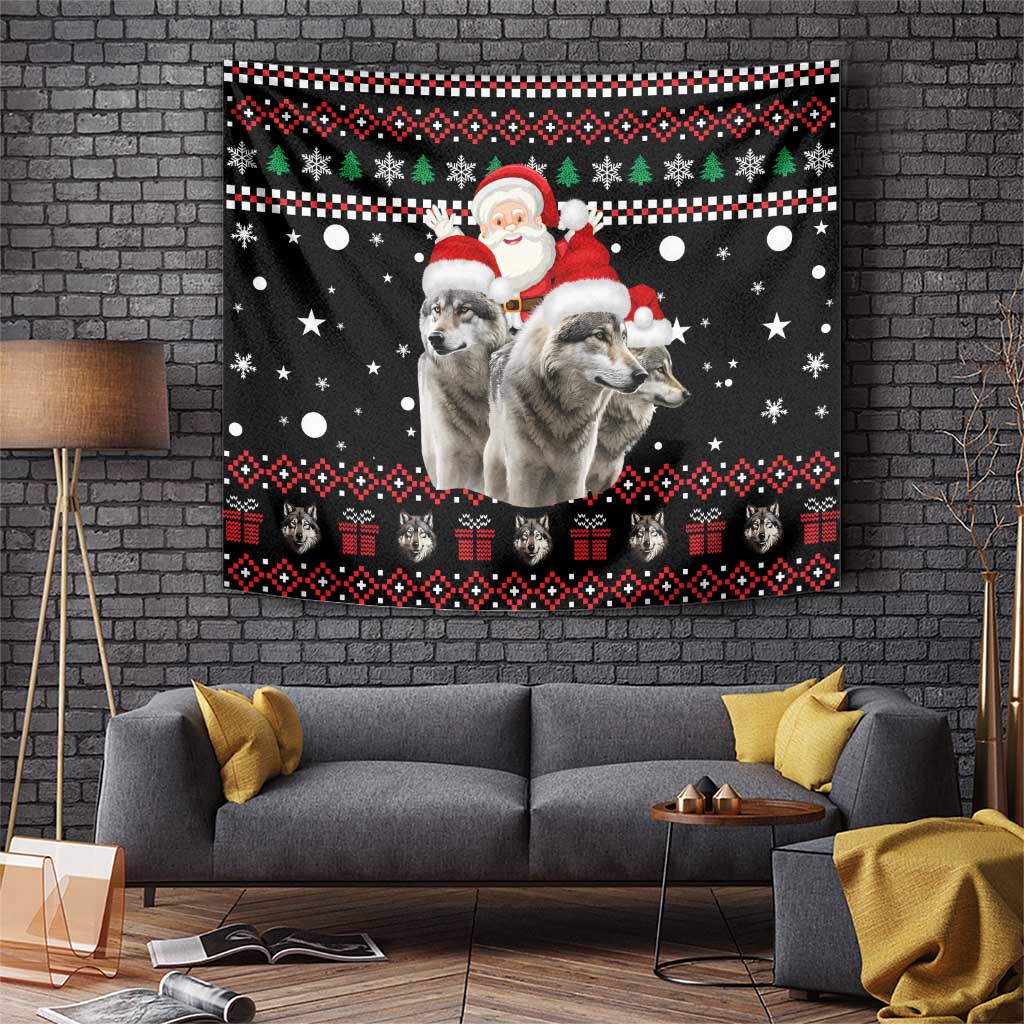 Latvia Christmas Tapestry with Santa Claus and Wolves in Holiday Pattern Design - Wonder Print Shop